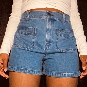 Square Pocket High Waisted Denim Shorts
